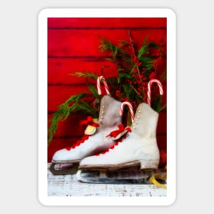 Vintage Womens Ice Skates And Candy Canes Sticker